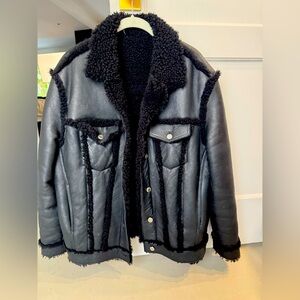 IRO Black Leather Kwood Jacket with Sherling Lining